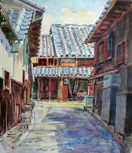 鞆の浦の町の一角、海も町も絵描きには共に良い所です。